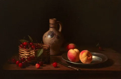 Johannes Hendrik Eversen, STILL LIFE WITH CHERRIES AND APRICOTS, 1973, oil on canvas
