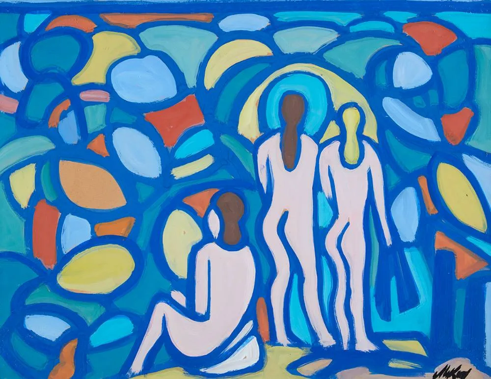 THREE NUDES by Markey Robinson, gouache, sold May 2021