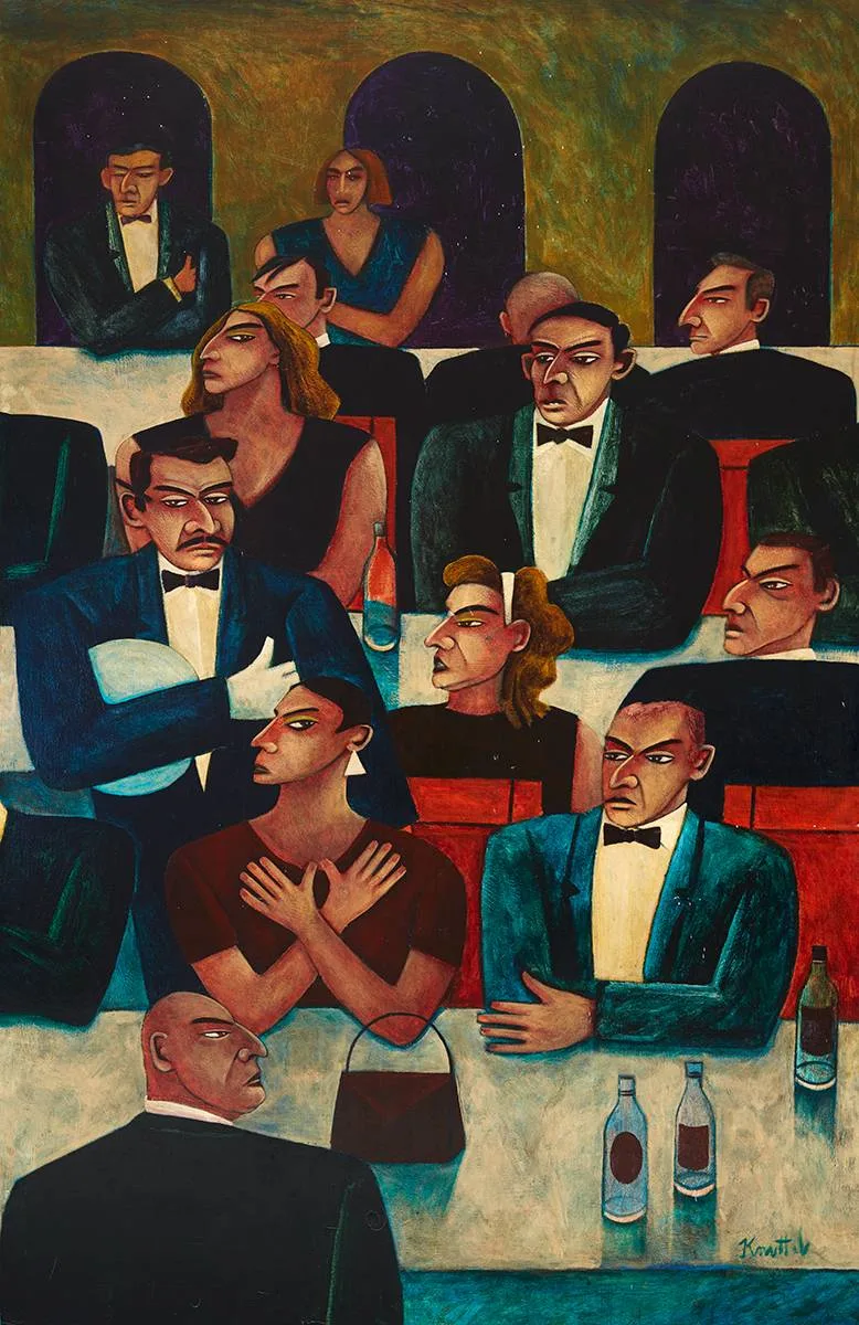 DINNER SERVICE by Graham Knuttel, oil on canvas; (unframed), sold May 2021