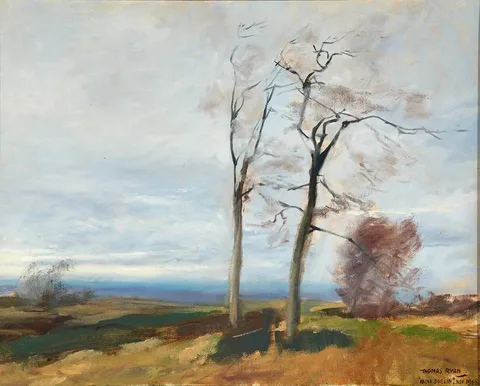 ABOVE DUBLIN FROM THE PINE FOREST by Thomas Ryan, 1968, oil on canvas, sold Mar 2021