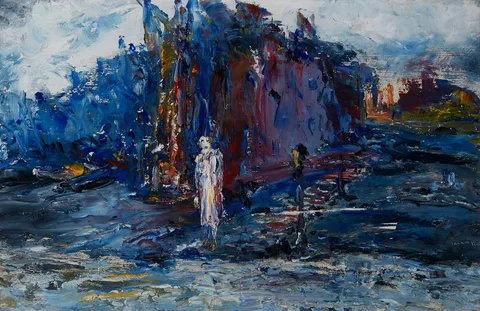 Jack Butler Yeats, WAITING FOR THE FERRY, LOW TIDE, 1946, oil on board