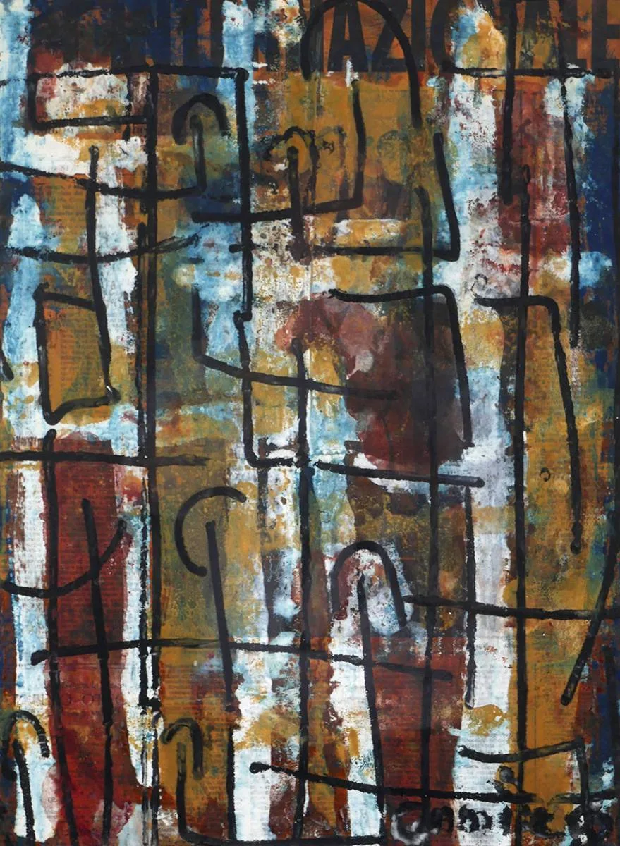INTERNAZIONALE by Camille Souter, oil on newsprint, sold Mar 2021