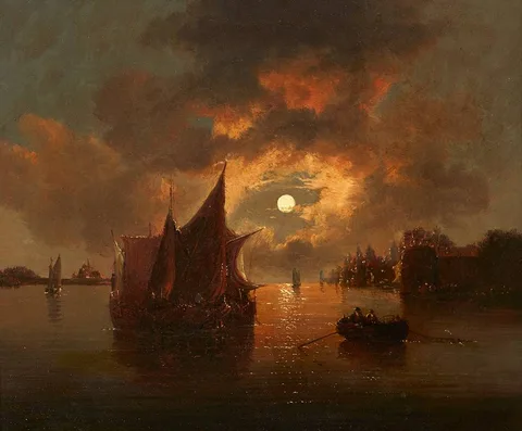 Johan Jongkind, SHIPS IN MOONLIGHT, oil on canvas
