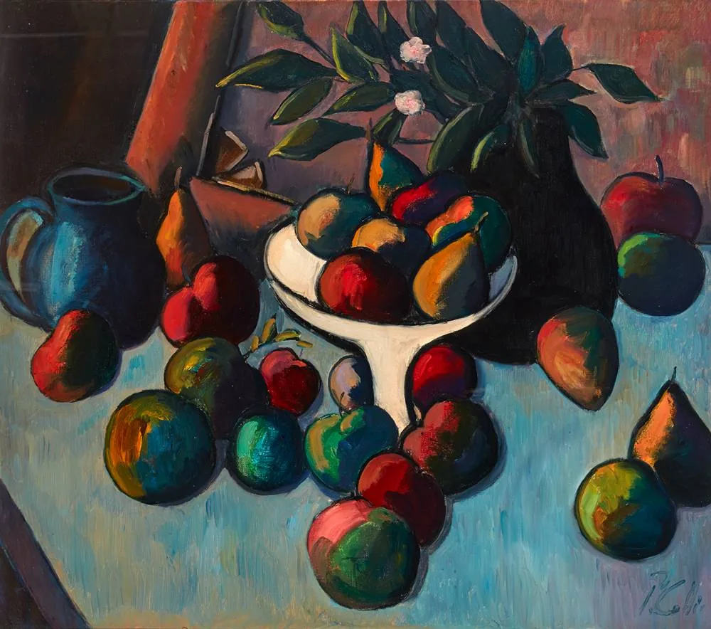 STILL LIFE WITH FRUIT by Peter Collis, oil on canvas, sold Mar 2021