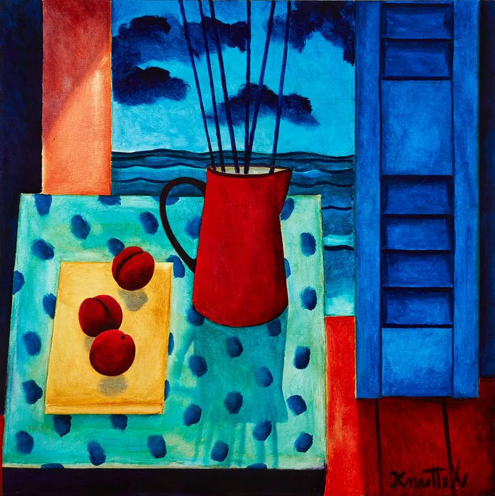 STILL LIFE BEFORE A WINDOW by Graham Knuttel, oil on canvas; (unframed), sold Mar 2021