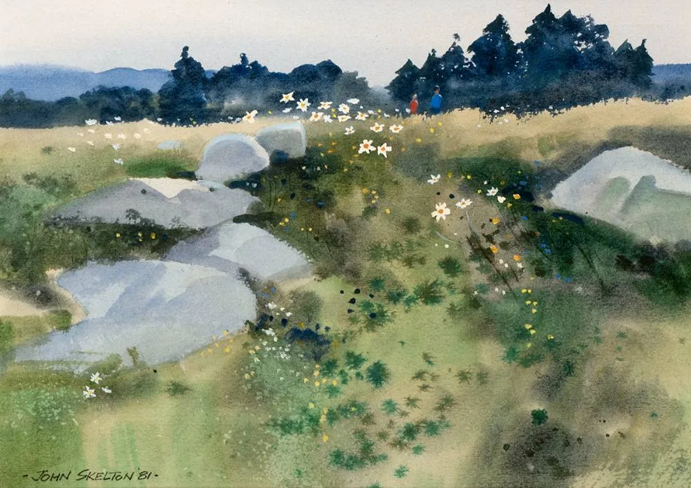 DOG DAISIES, BLESSINGTON by John Skelton, 1981, watercolour, sold Mar 2021