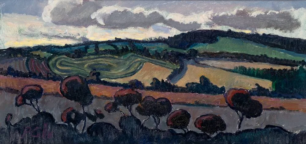 BLUE LANDSCAPE by Peter Collis, oil on board, sold Mar 2021