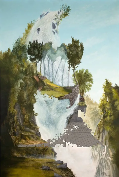 Liam Delaney, WATERFALL, POWERSCOURT, COUNTY WICKLOW, 1993, oil on board
