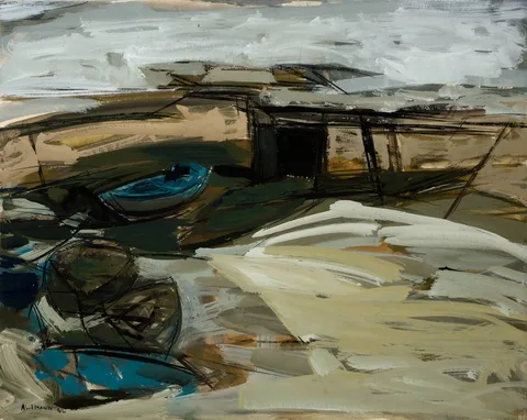Gérard Altmann, BOATS IN HARBOUR, 1962, acrylic on paper