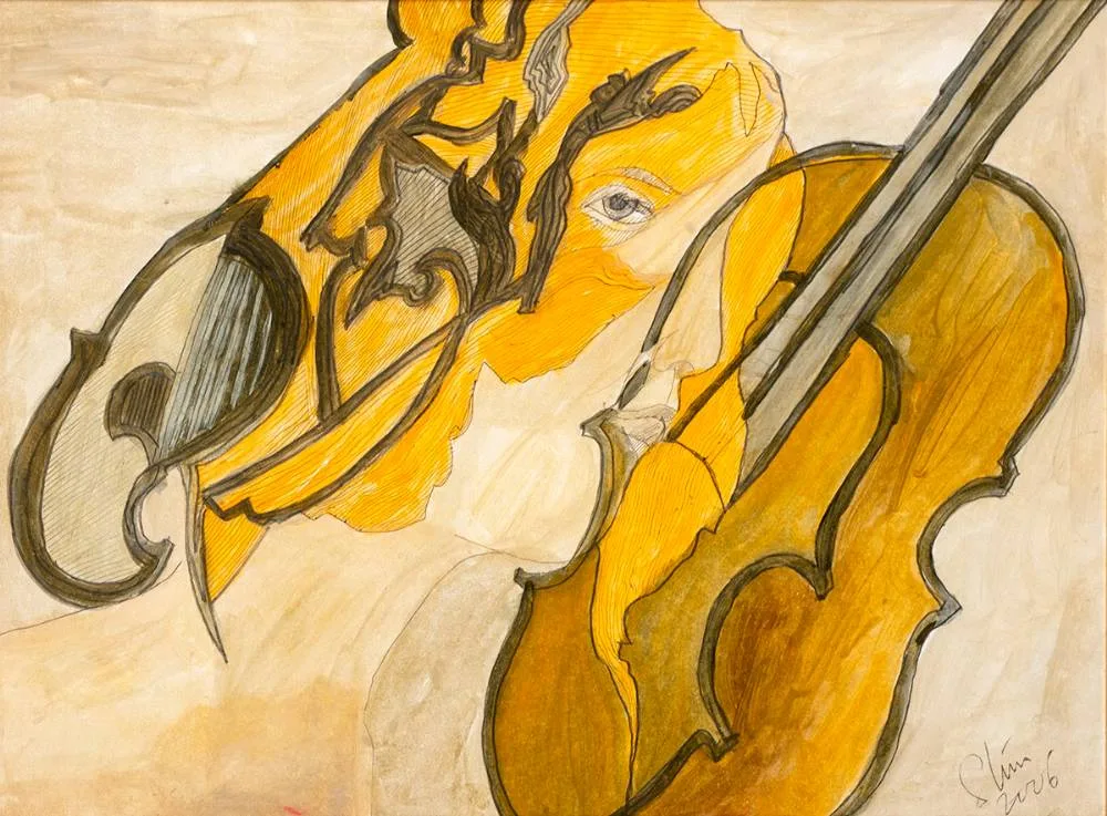 MUSICIAN by Piet Sluis, 2006, gouache, pencil and ink, offered Mar 2021