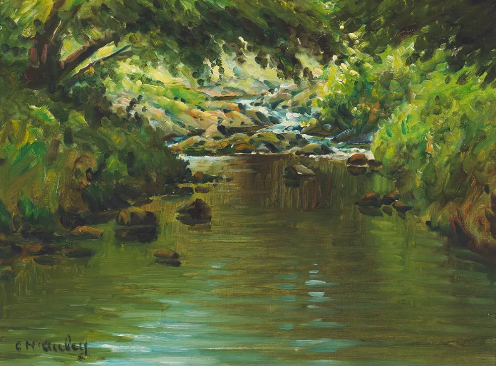 RIVER SCENE by Charles McAuley, oil on canvas, sold Mar 2021