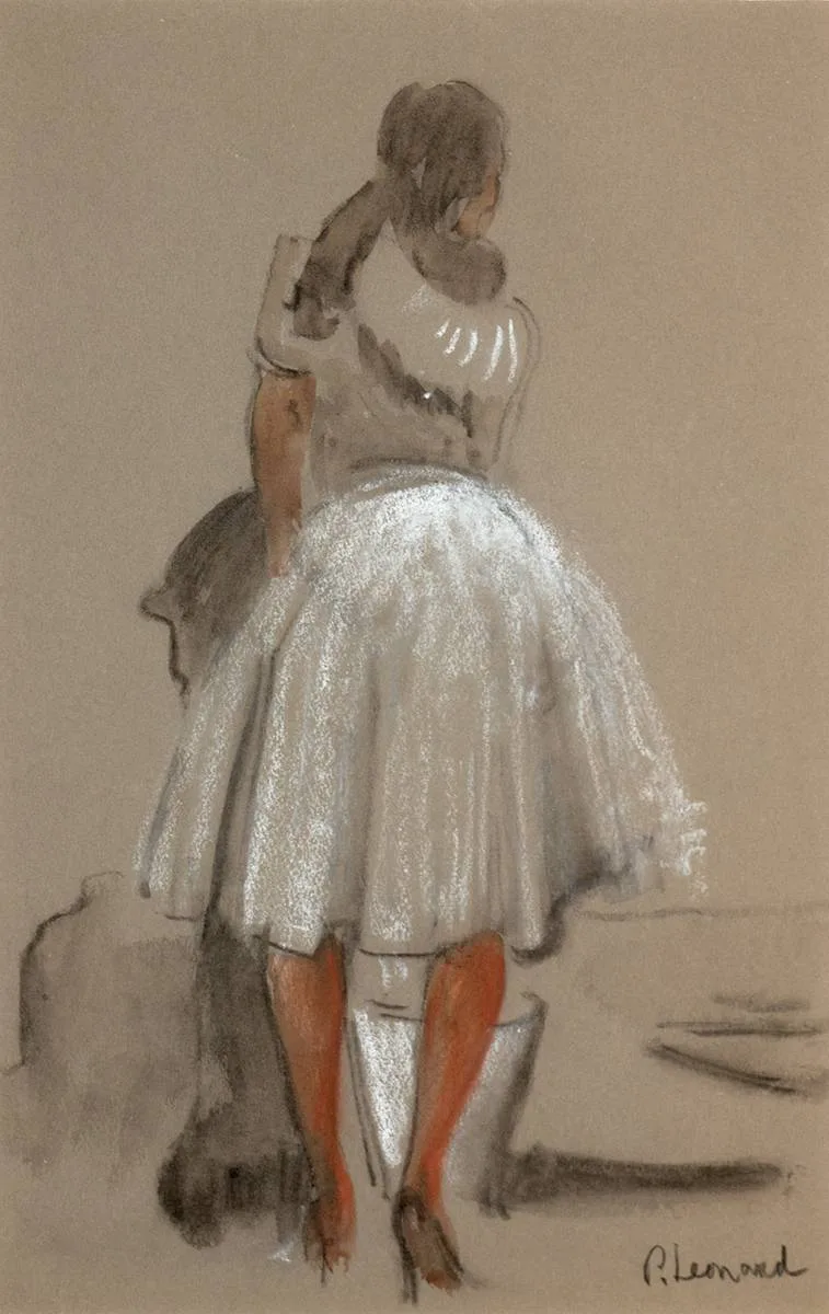AT THE PUMP by Patrick Leonard, pastel and wash, sold Mar 2021