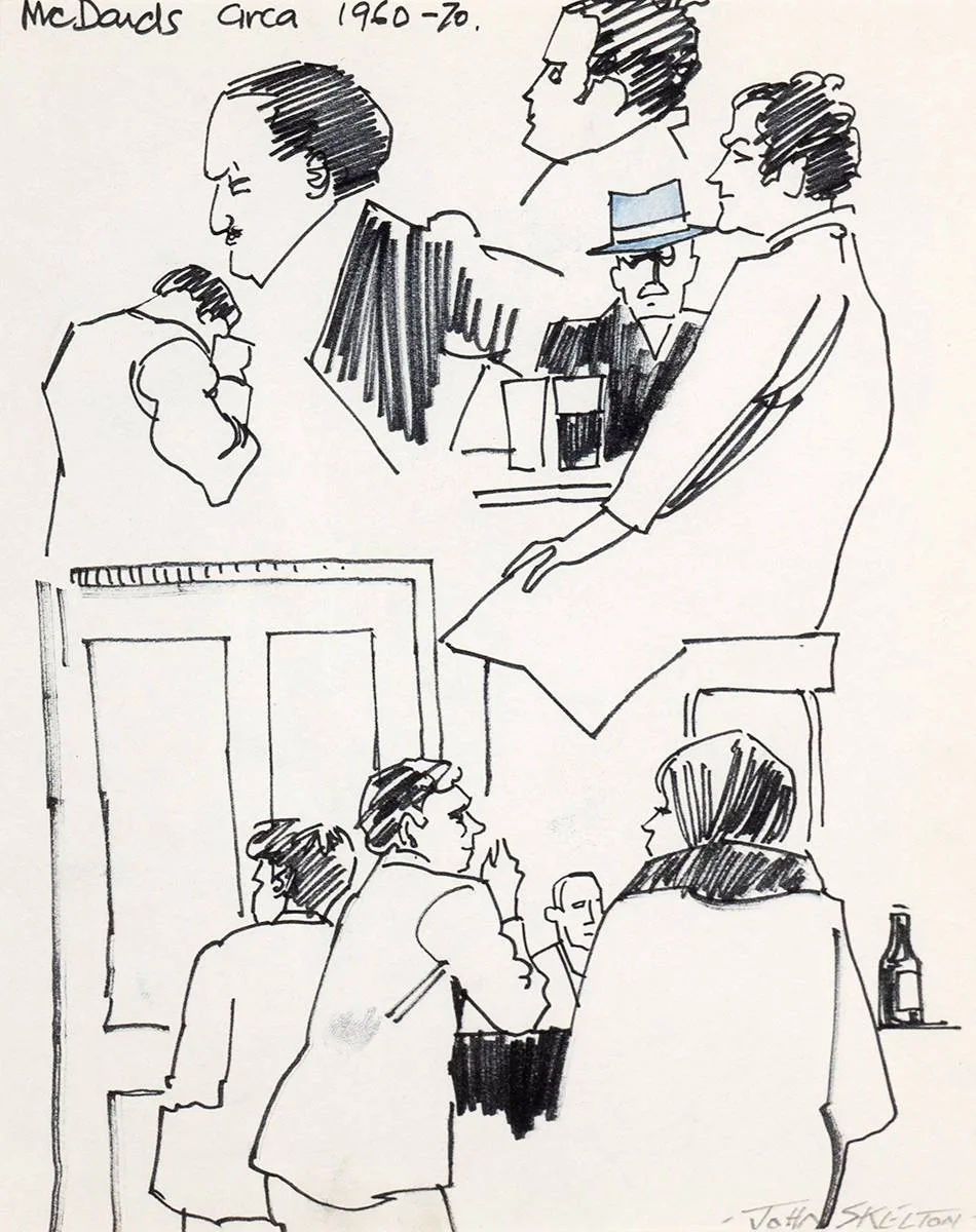 John Skelton, MCDAID'S, c. 1960-1970, pencil and ink