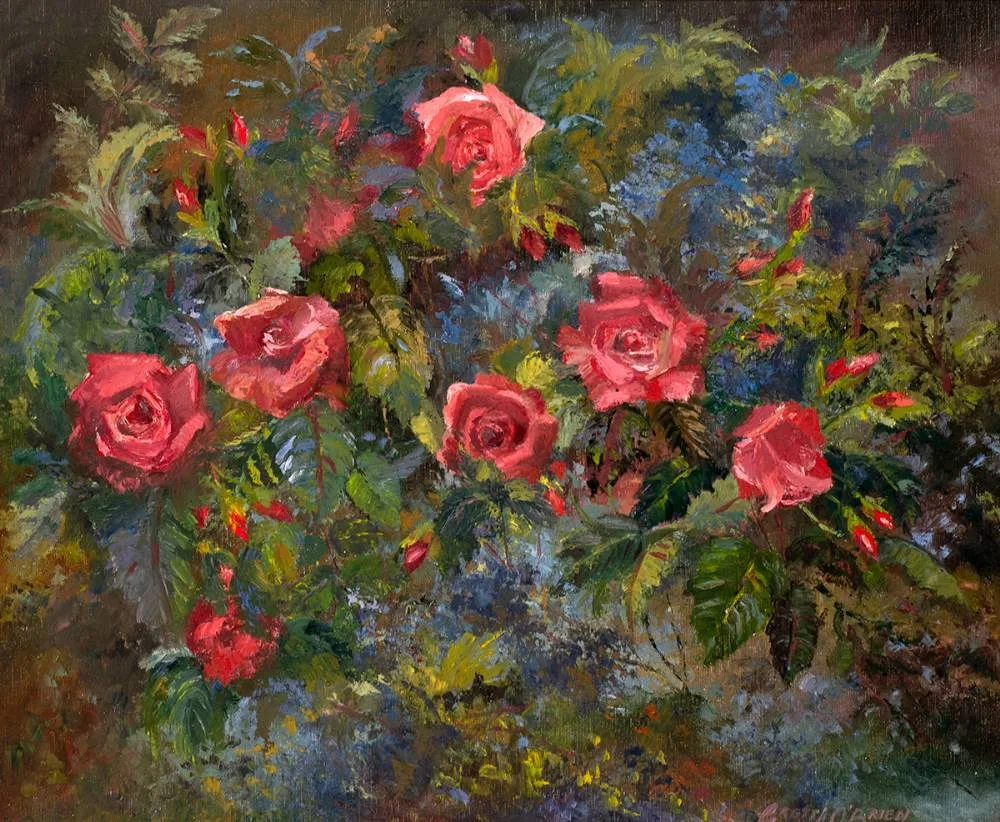 RED ROSES by Gretta O'Brien, oil on canvas, sold Mar 2021