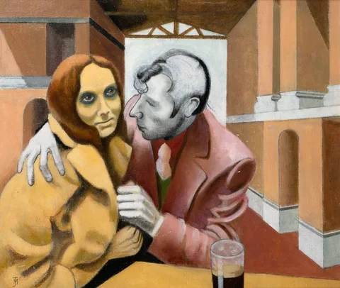 Marian Jeffares, THE COUPLE, oil on canvas board