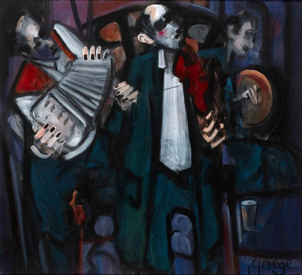MUSICIANS by George Dunne, oil on canvas, sold Mar 2021