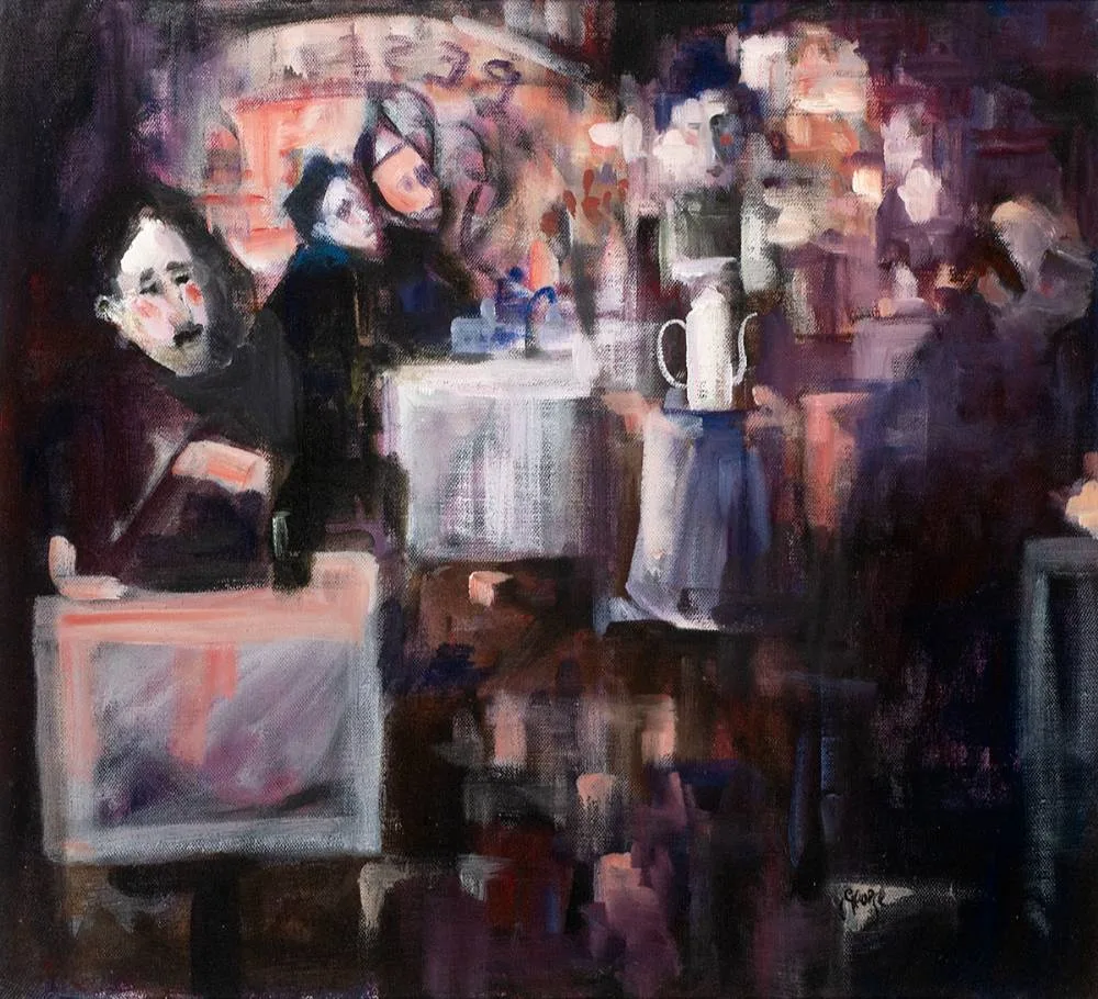 CAFÉ INTERIOR by George Dunne, oil on canvas, offered Mar 2021