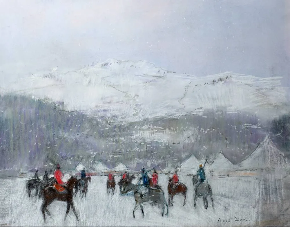 Andrey Demin, SNOW POLO IN ST. MORITZ, SWITZERLAND, 2019, pastel