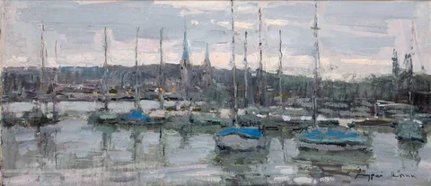 Andrey Demin, ZURICH HARBOUR, 2013, oil on board