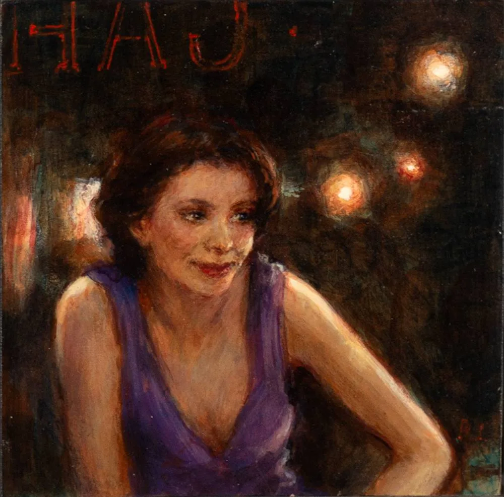 Dmitry Lisichenko, IN THE CAFÉ, acrylic on wood