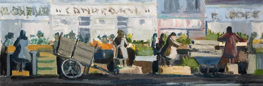 Walter Cole, MARKET SCENE, DUBLIN, oil on board
