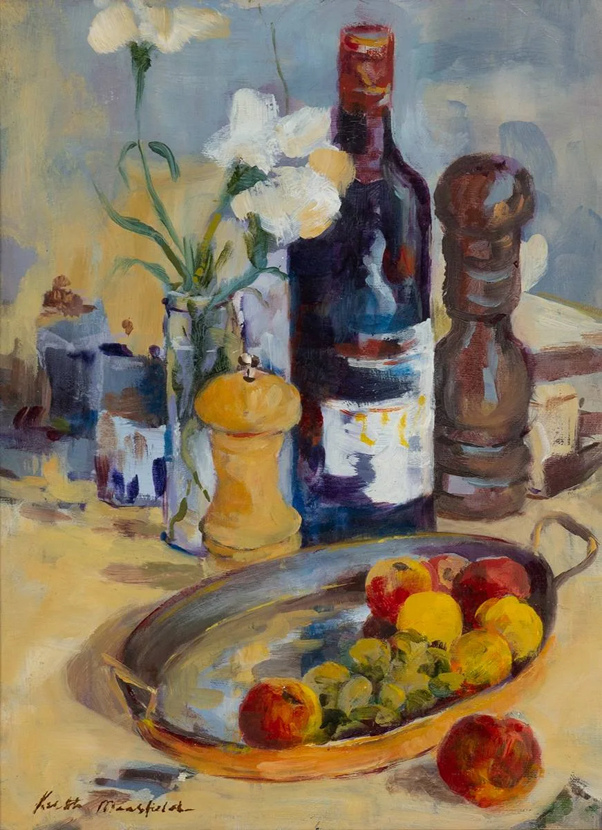 STILL LIFE by Keith Mansfield, oil on board, offered Mar 2021