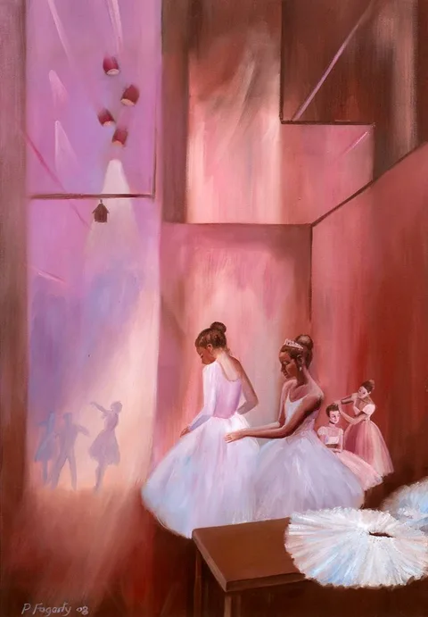 BEHIND THE BALLET STAGE by Paul Fogarty, 2008, oil on canvas, sold Mar 2021
