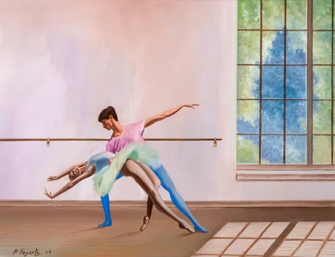 THE COUPLE DANCE by Paul Fogarty, 2008, oil on canvas, sold Mar 2021