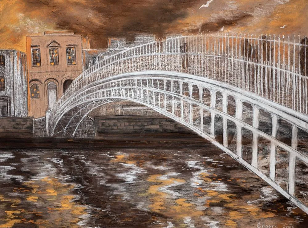 HA'PENNY BRIDGE, DUBLIN by Valerie Enners, 2006, gouache and pastel, sold Mar 2021