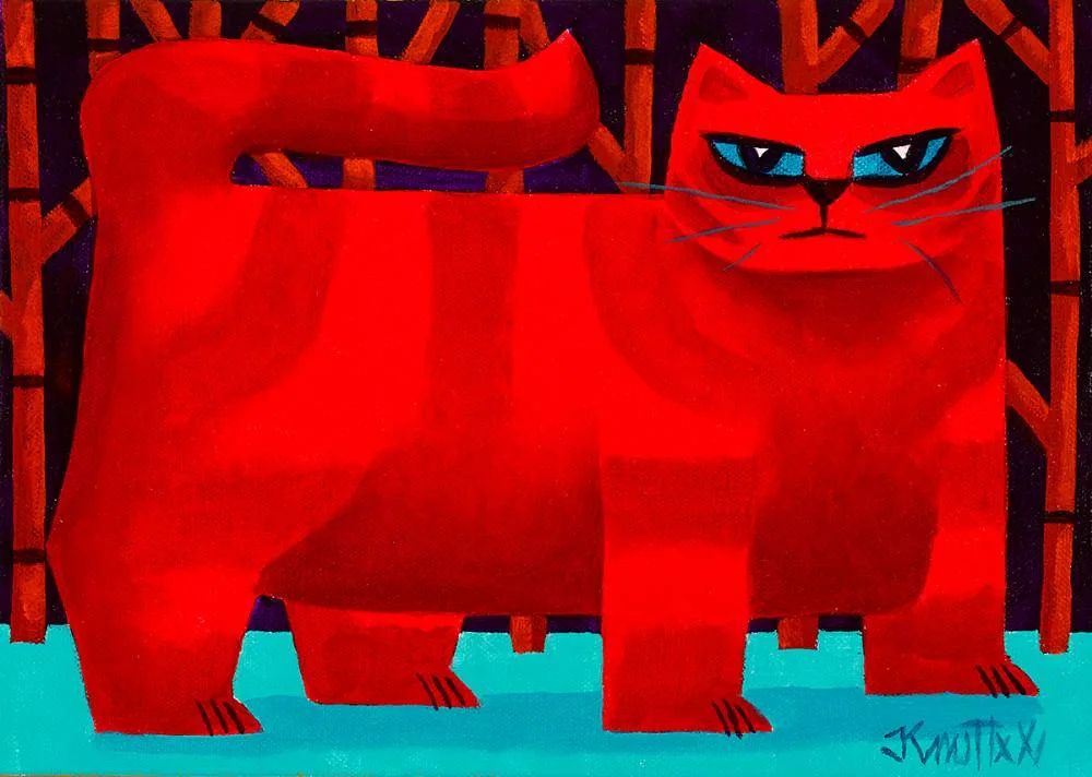 RED CAT by Graham Knuttel, oil on canvas, sold Dec 2020