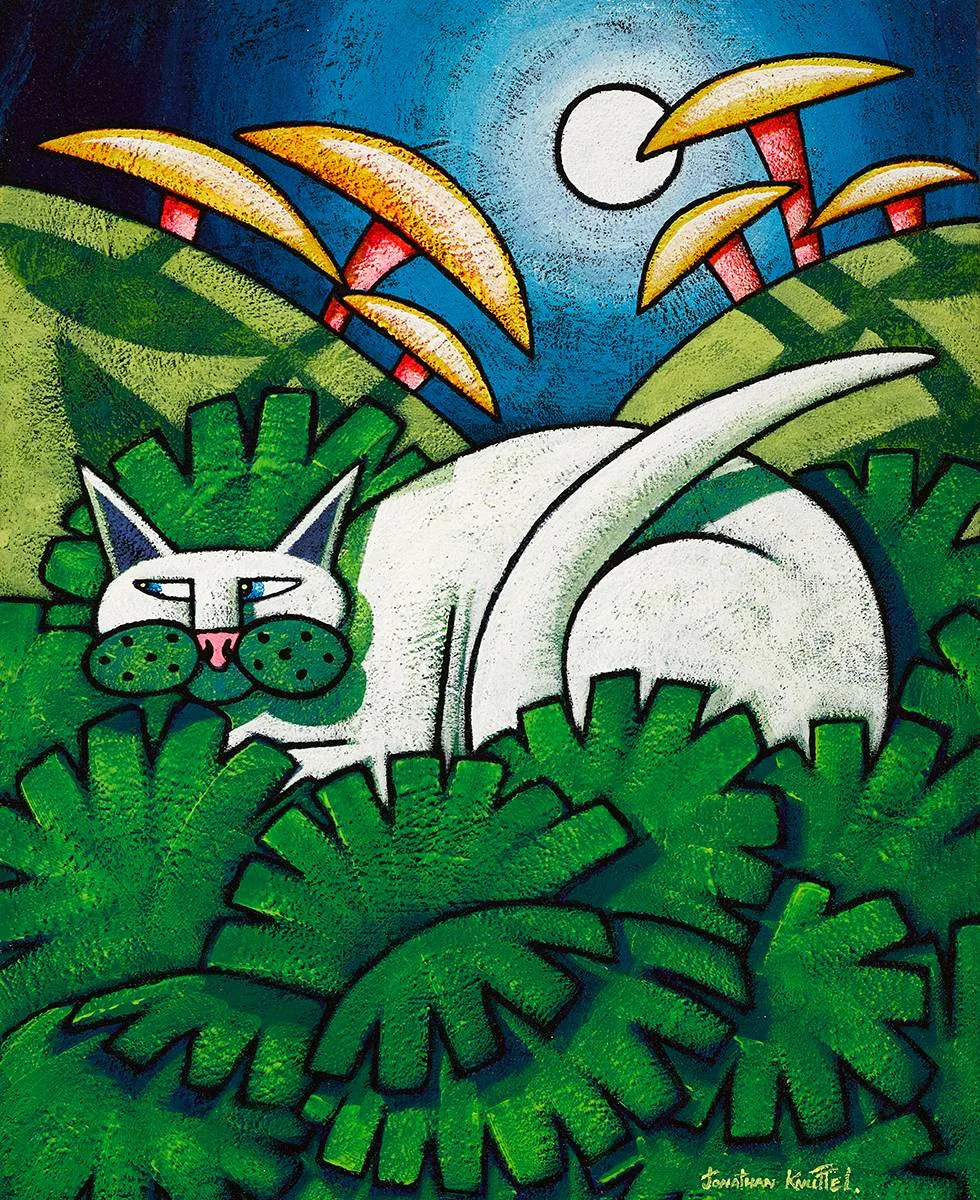 Jonathan Knuttel, MOONLIT CAT, acrylic on canvas; (unframed)