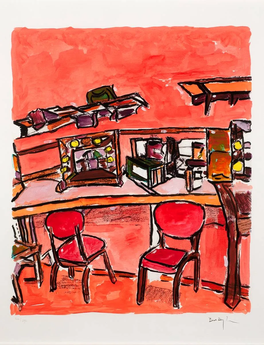 BACKSTAGE DRESSING ROOM [DRAWN BLANK SERIES] by Bob Dylan, giclée print on Hahnemüle Museum etching paper; (no. 166 from 295), sold Dec 2020