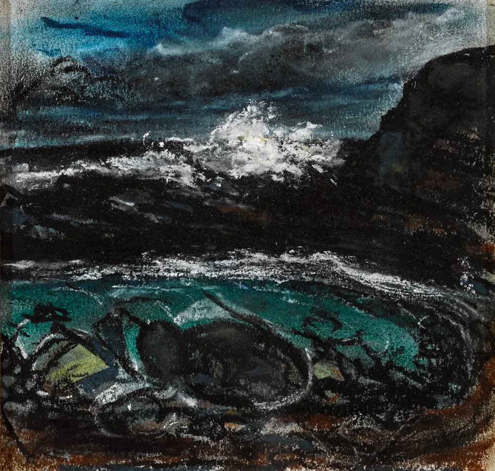 SEASCAPE by Peter Collis, mixed media with pastel on paper laid on board, sold Dec 2020