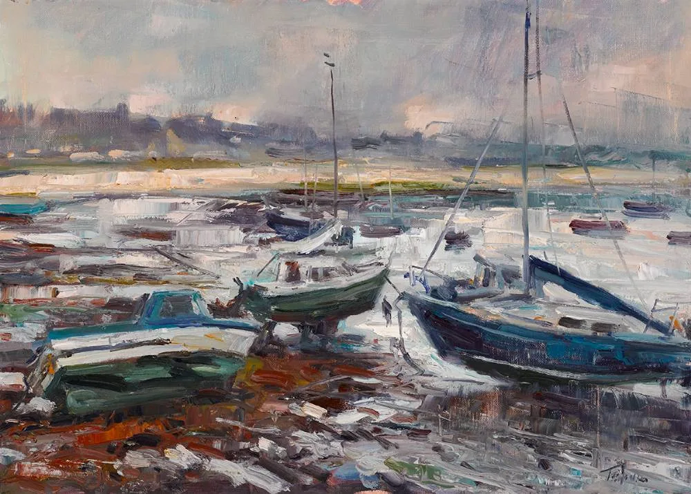 HARBOUR SCENE by Norman Teeling, oil on canvas, offered Dec 2020