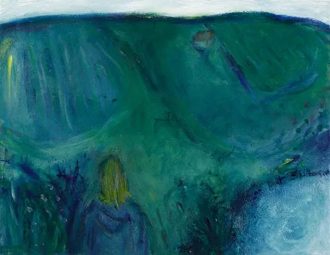 LANDSCAPE WITH FIGURE by Anita Shelbourne, oil on canvas, sold Dec 2020