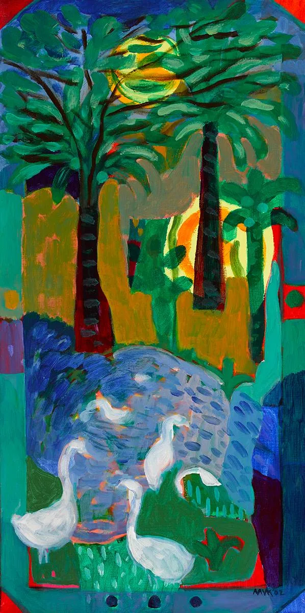 Marja van Kampen, GARDEN SCENES, 2002 (A PAIR), oil on canvas; (2)