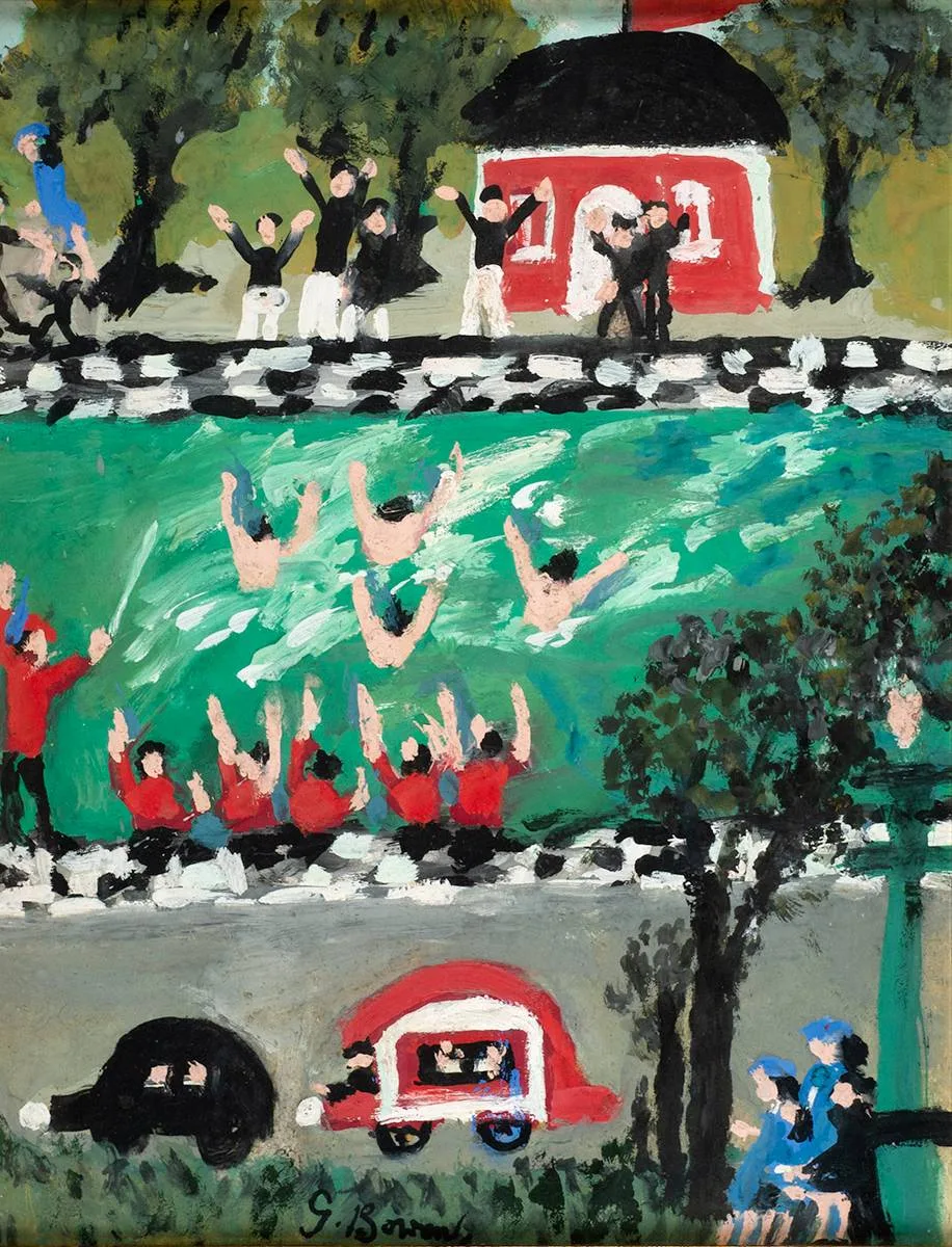 Gretta Bowen, SWIMMING LESSONS, 1968, oil on board