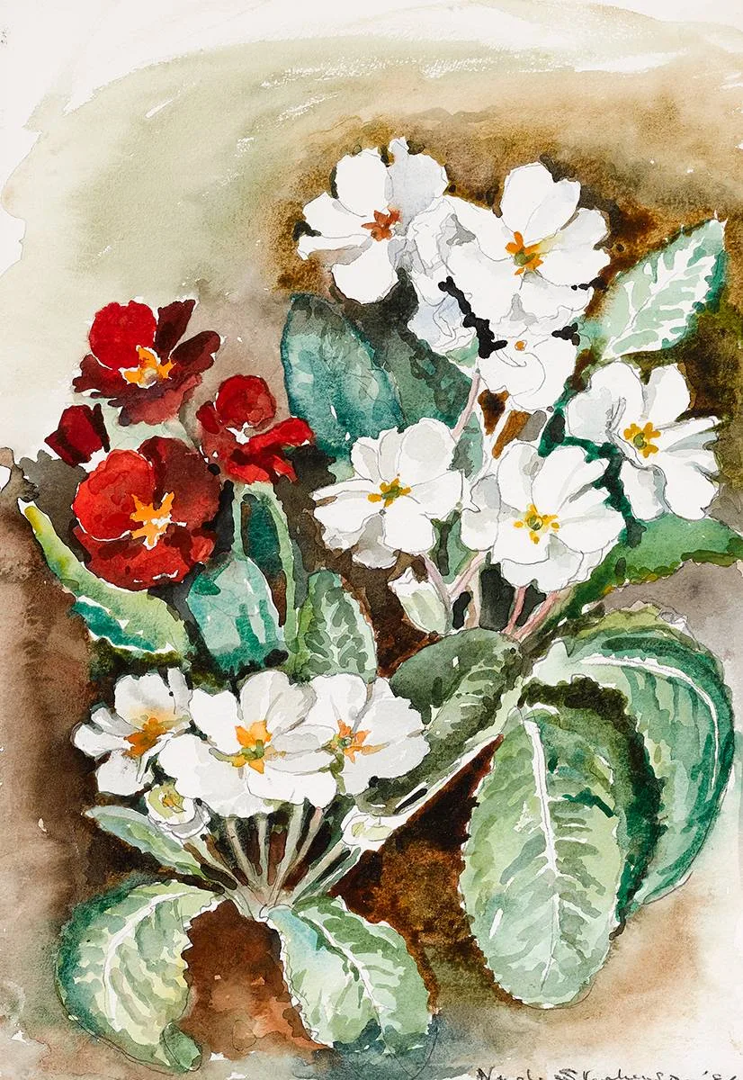 Nuala Stephenson, SPRING FLOWERS, 1986, watercolour