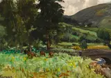 James Humbert Craig, RURAL SCENE WITH BRIDGE AND CATTLE