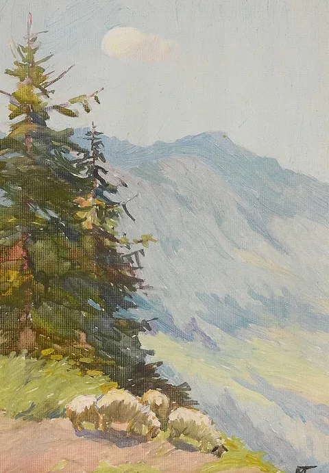 Eileen Murray, MOUNTAIN SHEEP, oil on canvas laid on board