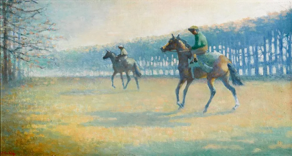 HORSES EXERCISING by Peter Curling, oil on canvas, sold Dec 2020
