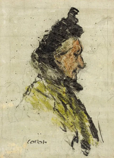 William Conor, THE DOWAGER, crayon on tinted paper; (squared for transfer)