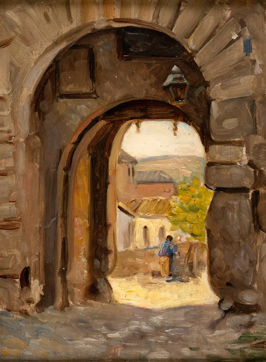GATEWAY AT TOLEDO by William Crampton Gore, oil on board, sold Dec 2020