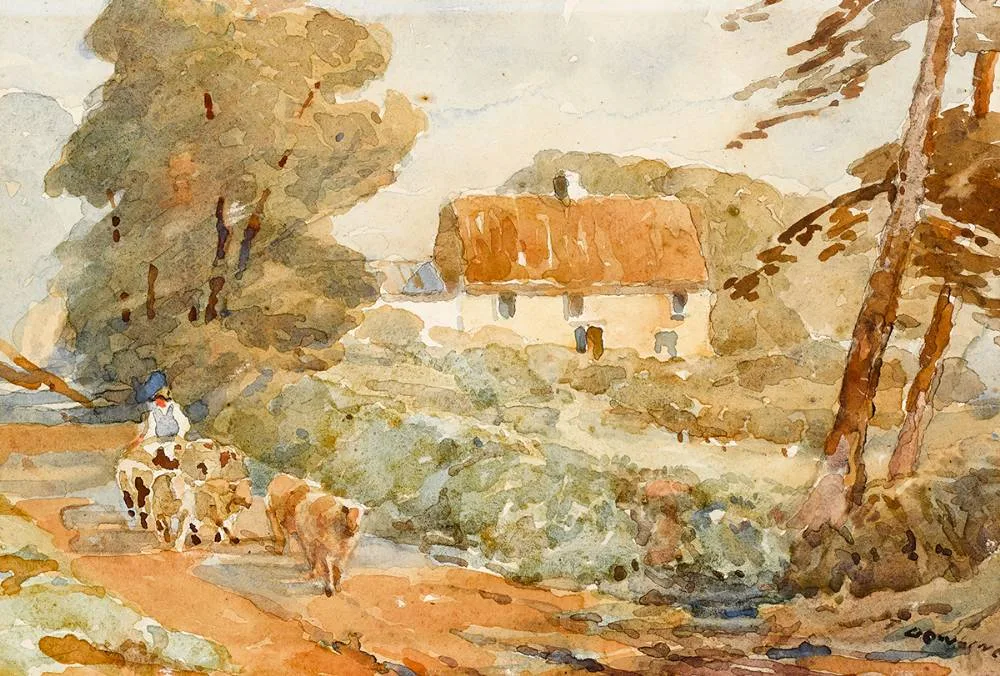 RURAL SCENE WITH SHEPHARD by T. Dowling, watercolour, offered Dec 2020