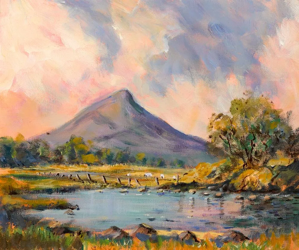 SUGARLOAF MOUNTAIN, COUNTY WICKLOW by Margaret Hayden, 1997, oil on canvas board, sold Dec 2020
