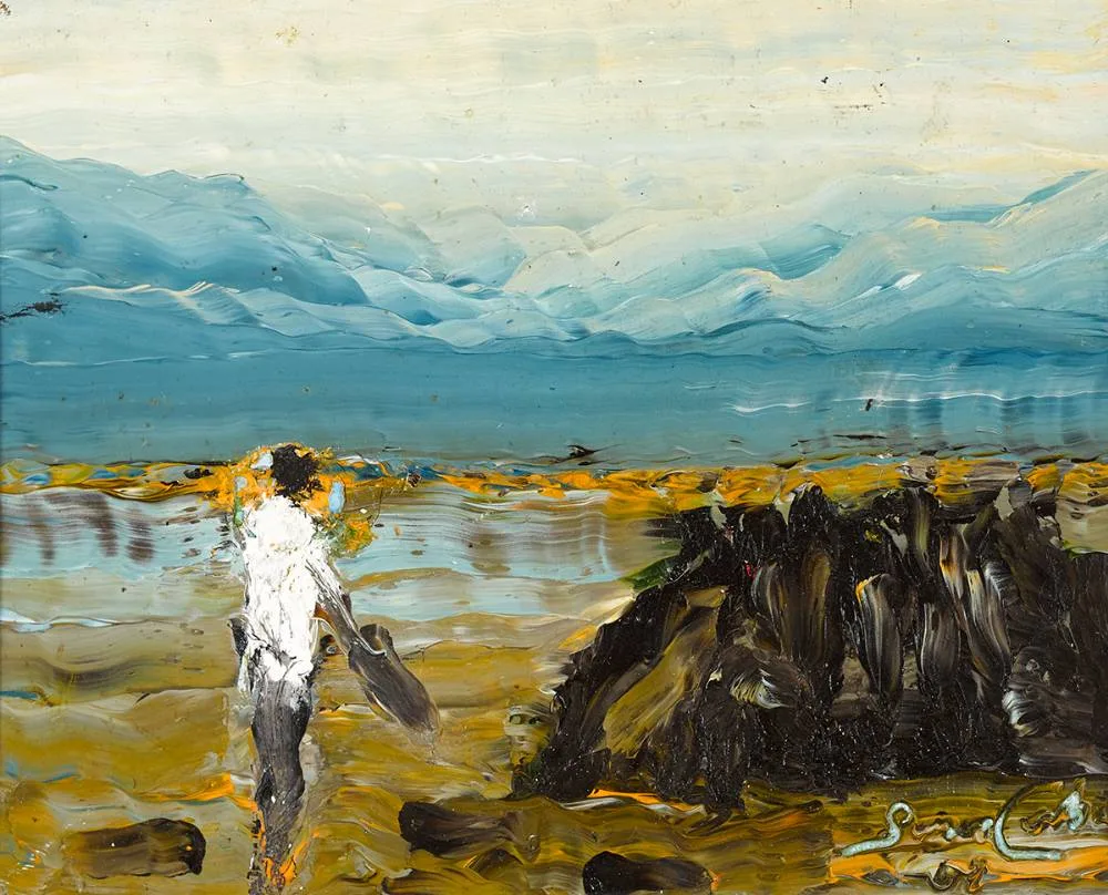 Simon Corballis, CUTTING TURF, 2008, oil on canvas board