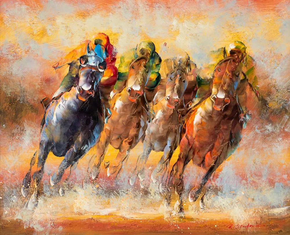 R. Sandford, TO THE FINISH, oil on canvas