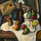 Peter Collis, STILL LIFE WITH FRUIT, BOTTLE AND JUG