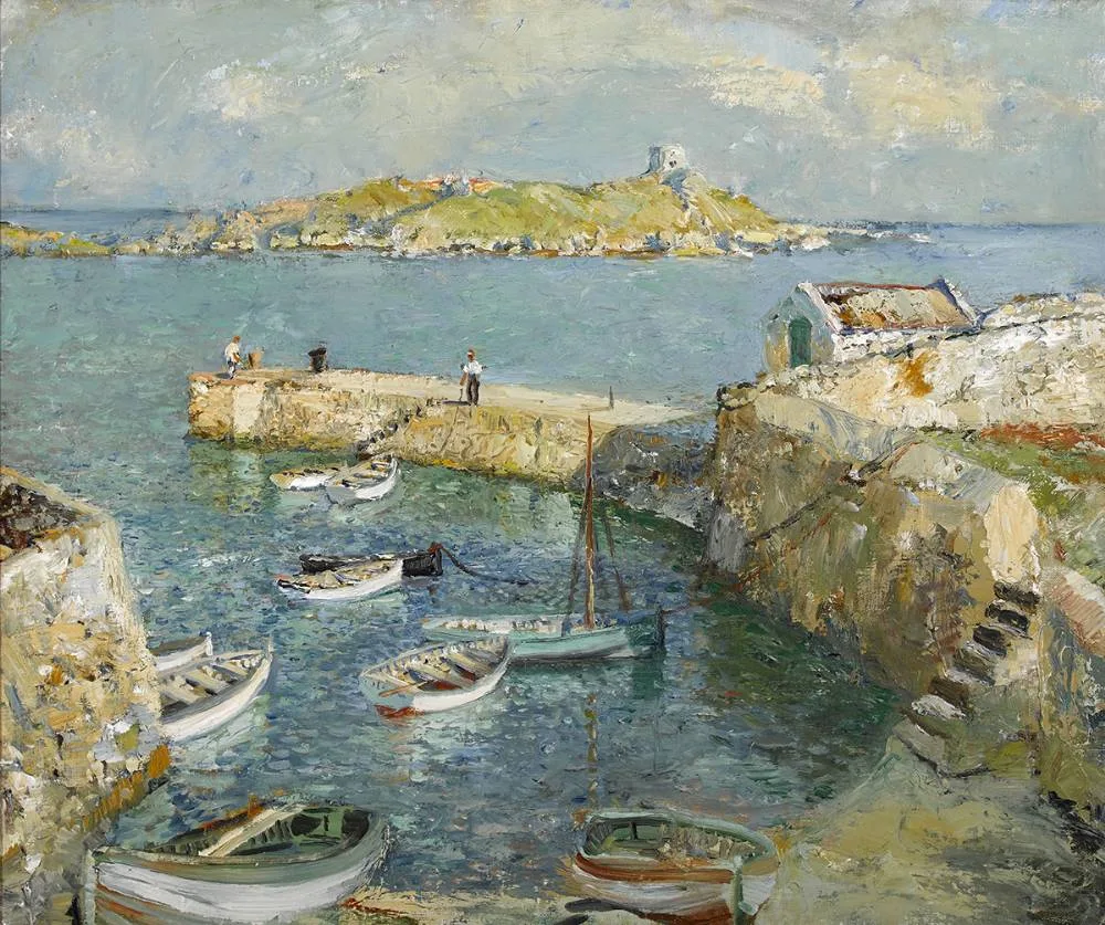 Terence John McCaw, DALKEY ISLAND FROM COLIEMORE HARBOUR, COUNTY DUBLIN, oil on canvas