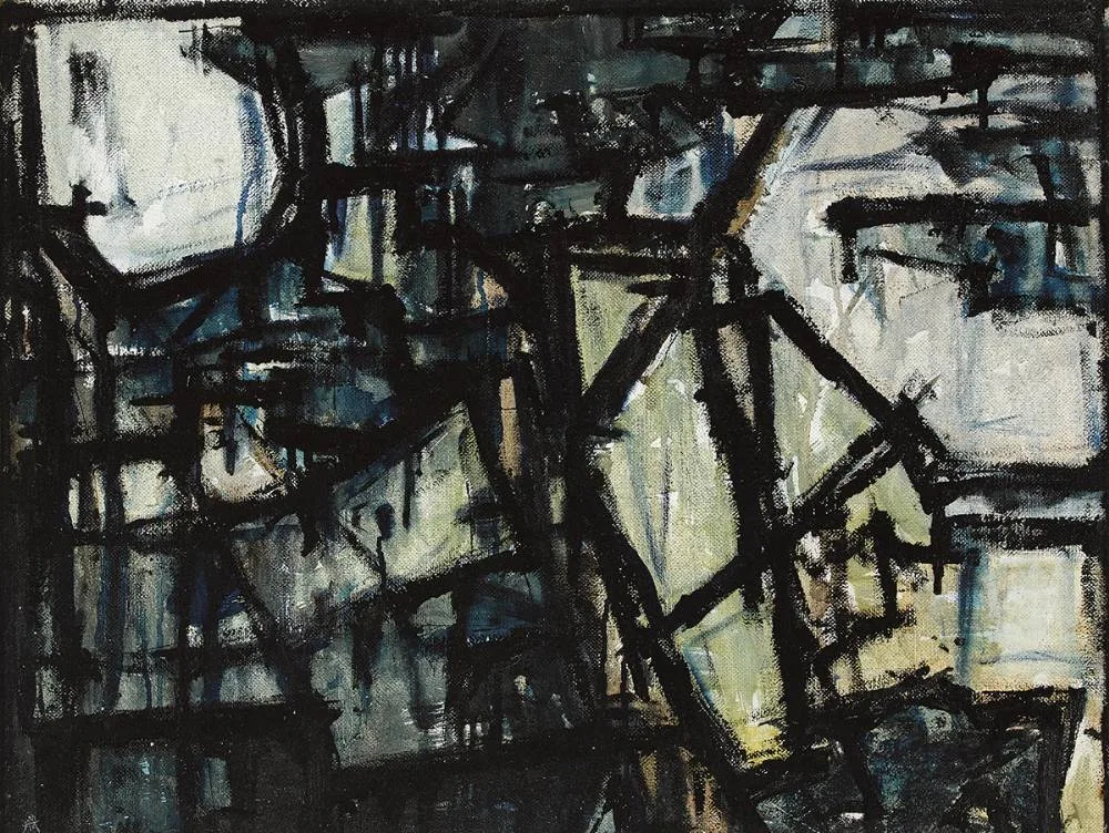 UNTITLED ABSTRACT by Colin Middleton, oil on masonite board, sold Dec 2020